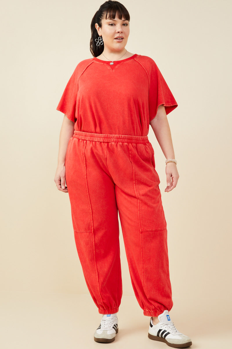 HY9359W Black Plus Washed Paneled Knit Joggers Back