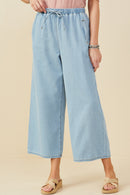 HY9360 Denim Womens Wide Leg Drawstring Waist Denim Pants Front