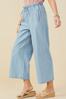HY9360 Denim Womens Wide Leg Drawstring Waist Denim Pants Gif