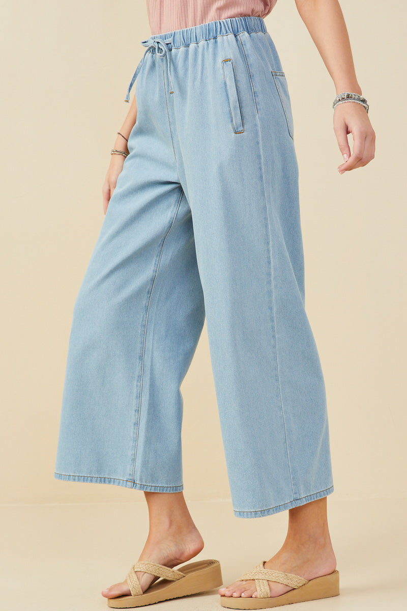 HY9360 Denim Womens Wide Leg Drawstring Waist Denim Pants Gif