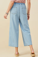 HY9360 Denim Womens Wide Leg Drawstring Waist Denim Pants Side