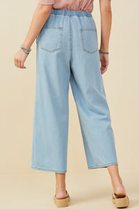 HY9360 Denim Womens Wide Leg Drawstring Waist Denim Pants Side