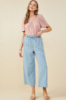 HY9360 Denim Womens Wide Leg Drawstring Waist Denim Pants Back