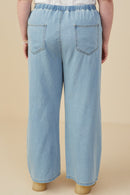 HY9360W Denim Plus Wide Leg Drawstring Waist Denim Pants Gif