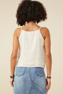 HY9375 Oatmeal Womens Ruffled Tape Trim Linen Tank Side