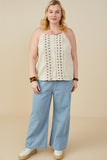 HY9375 Oatmeal Womens Ruffled Tape Trim Linen Tank Back