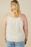 HY9375W Oatmeal Plus Ruffled Tape Trim Linen Tank Full Body