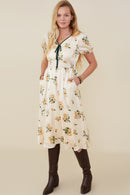 HY9376 Champagne Womens Contrast Piping Tied Smock Waist Satin Dress Full Body