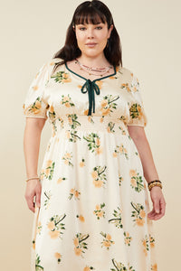 HY9376 Champagne Womens Contrast Piping Tied Smock Waist Satin Dress Back