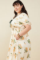 HY9376W Champagne Plus Contrast Piping Tied Smock Waist Satin Dress Gif