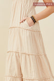 HY9397W Taupe Plus V Neck Flutter Sleeve Textured Gauze Dress Front