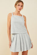 HY9404W Heather Grey Plus Crochet Knit Detail French Terry Tank Top Front