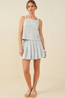 HY9404 Heather Grey Womens Crochet Knit Detail French Terry Tank Top Gif