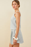 HY9404 Heather Grey Womens Crochet Knit Detail French Terry Tank Top Full Body