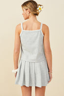 HY9404 Heather Grey Womens Crochet Knit Detail French Terry Tank Top Side