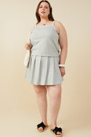 HY9404 Heather Grey Womens Crochet Knit Detail French Terry Tank Top Back