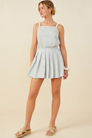 HY9405 Heather Grey Womens French Terry Elastic Waist Pleated Knit Skirt Gif