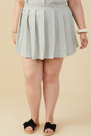 HY9405W Heather Grey Plus French Terry Elastic Waist Pleated Knit Skirt Front