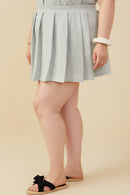HY9405 Heather Grey Womens French Terry Elastic Waist Pleated Knit Skirt Back