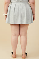 HY9405W Heather Grey Plus French Terry Elastic Waist Pleated Knit Skirt Gif