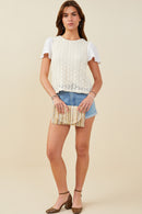 HY9412 Taupe Womens Mix Media Patterned Knit Top Gif