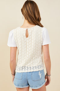 HY9412 Taupe Womens Mix Media Patterned Knit Top Detail