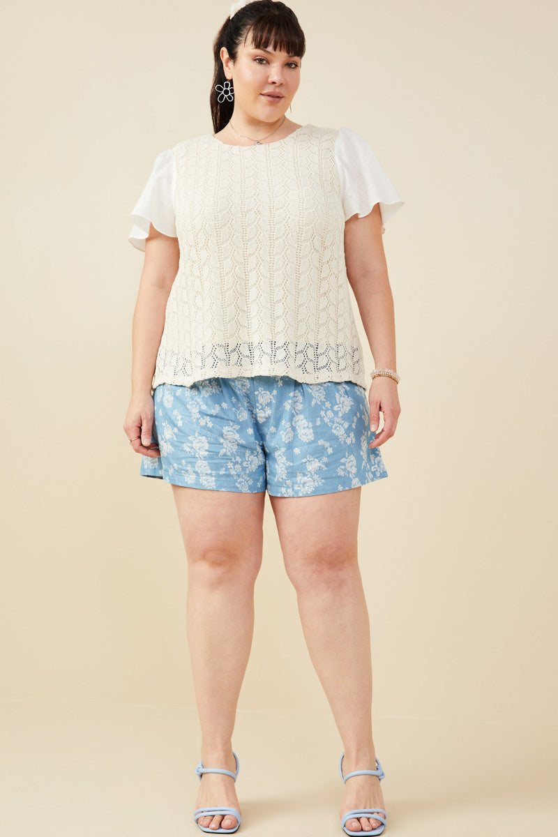 HY9412 Taupe Womens Mix Media Patterned Knit Top Back