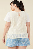 HY9412W Taupe Plus Mix Media Patterned Knit Top Full Body