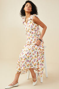 Floral Ruffle Detailed V Neck Tank Dress