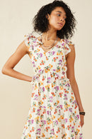 Floral Ruffle Detailed V Neck Tank Dress