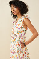 Floral Ruffle Detailed V Neck Tank Dress