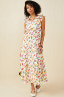 Floral Ruffle Detailed V Neck Tank Dress