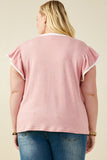 HY9444W Pink Plus Heathered Contrast Piped Ruffle Top Full Body