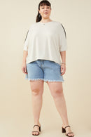 HY9445W Taupe Plus Contrast Stitch Detail Drop Shoulder Knit Top Gif