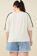 HY9445W Taupe Plus Contrast Stitch Detail Drop Shoulder Knit Top Detail