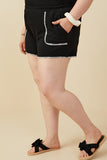HY9446 Black Womens Contrast Stitch Patch Pocket Rib Knit Shorts Full Body