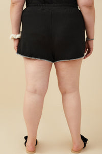 HY9446W Black Plus Contrast Stitch Patch Pocket Rib Knit Shorts Gif