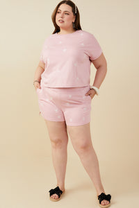 HY9453 Mauve Womens Bow Embroidered French Terry Knit Top Back