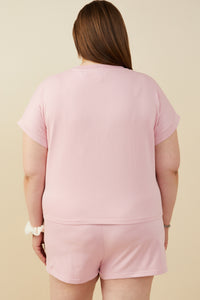 HY9453W Mauve Plus Bow Embroidered French Terry Knit Top Full Body