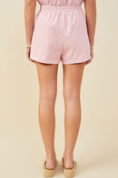 HY9454 Mauve Womens Bow Embroidered French Terry Boxer Shorts Side