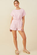 HY9454 Mauve Womens Bow Embroidered French Terry Boxer Shorts Back