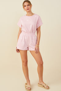 HY9454 Mauve Womens Bow Embroidered French Terry Boxer Shorts Back