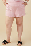 HY9454W Mauve Plus Bow Embroidered French Terry Boxer Shorts Front