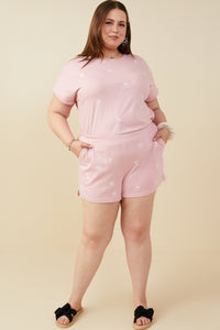 HY9454W Mauve Plus Bow Embroidered French Terry Boxer Shorts Side