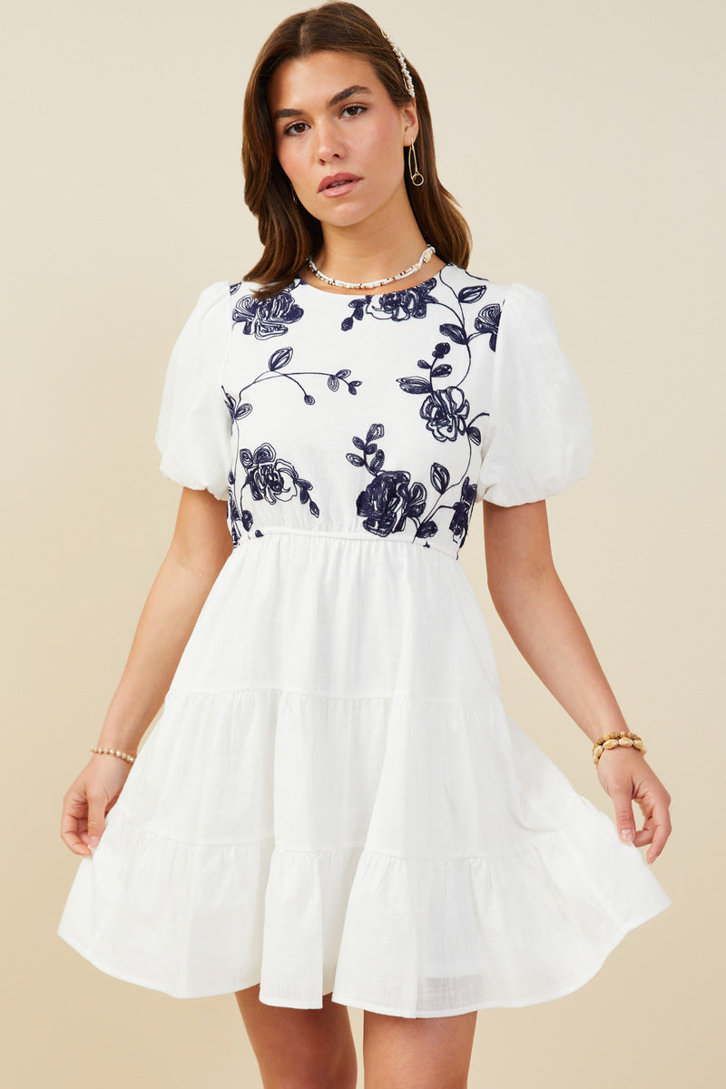 Contrast Embroidered Paneled Dress