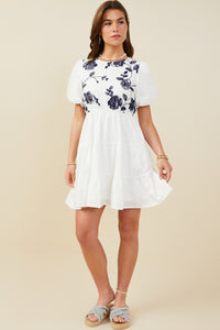 HY9462 Off White Womens Contrast Embroidered Paneled Dress Gif