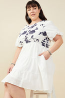 HY9462W Off White Plus Contrast Embroidered Paneled Dress Pose