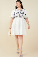 HY9462 Off White Womens Contrast Embroidered Paneled Dress Back