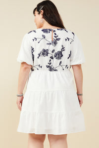 HY9462W Off White Plus Contrast Embroidered Paneled Dress Full Body