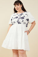 HY9462W Off White Plus Contrast Embroidered Paneled Dress Side